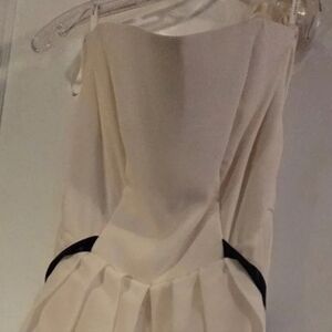 Vintage Ivory Cream Color Strapless Dress with Black Waist Belt Size 10